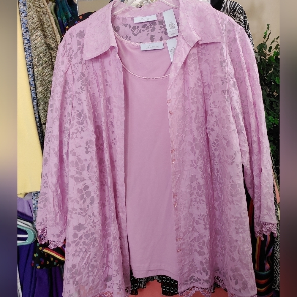 NEW JH COLLECTIONS BUTTON DOWN SHIRT AND TANK TOP SET PINK PLUS SIZE XL